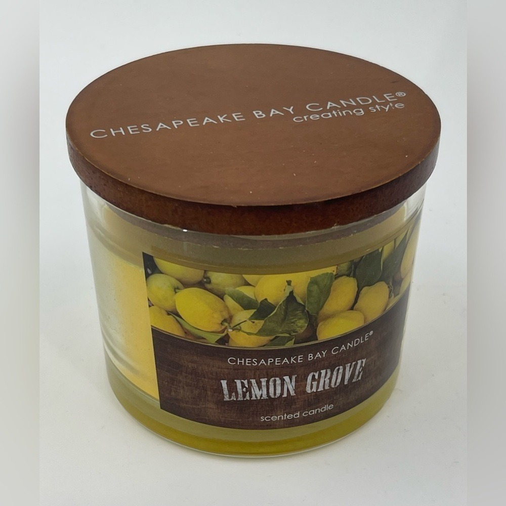 Chesapeake Bay Candle Yellow‎ "Lemon Grove" Glass Jar & Wood Lid 9.5oz NEW HTF